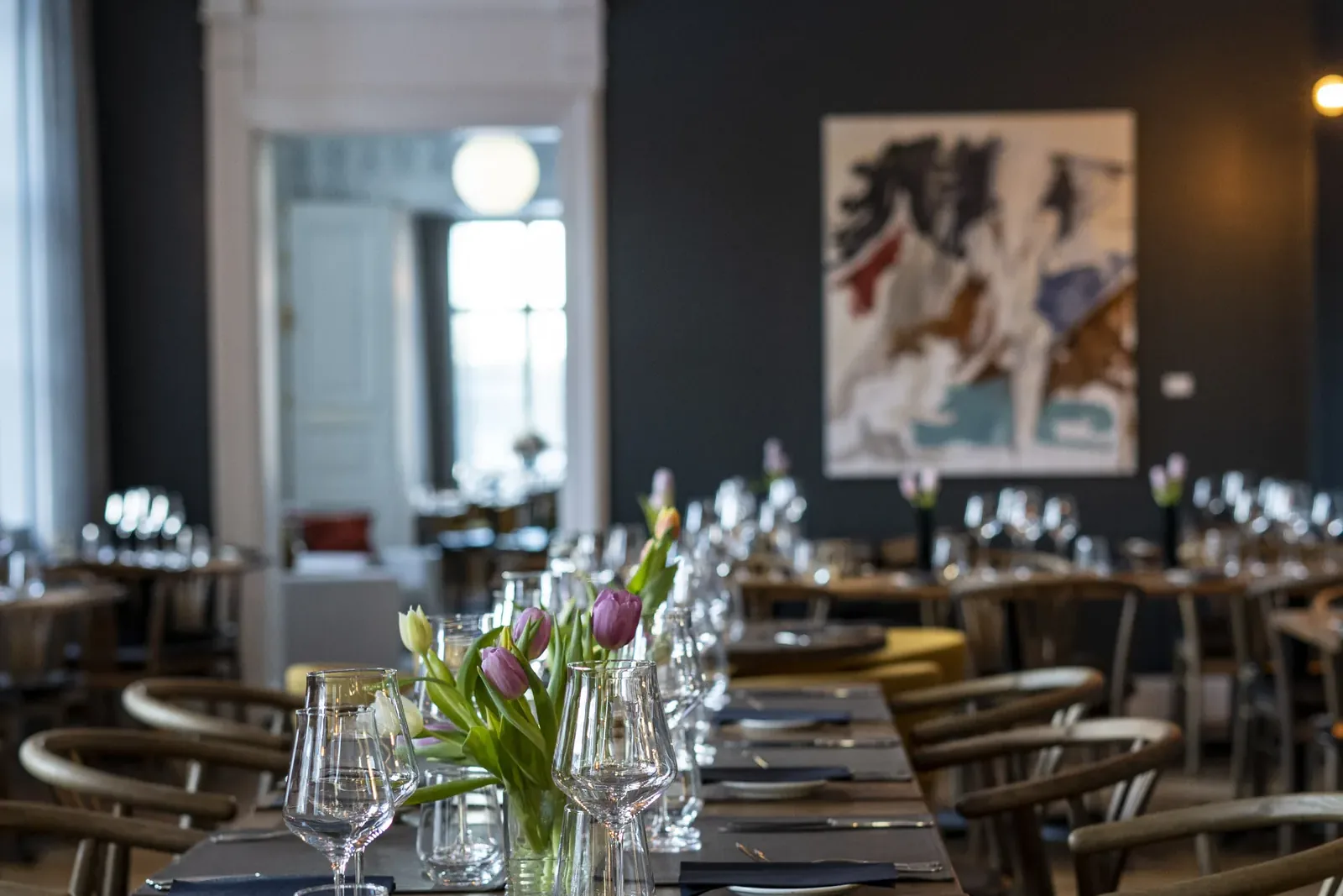 The long table in the Juhlasali, laid for dinner